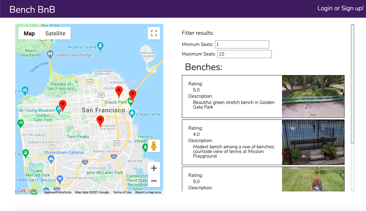 Screenshot of Bench BnB app